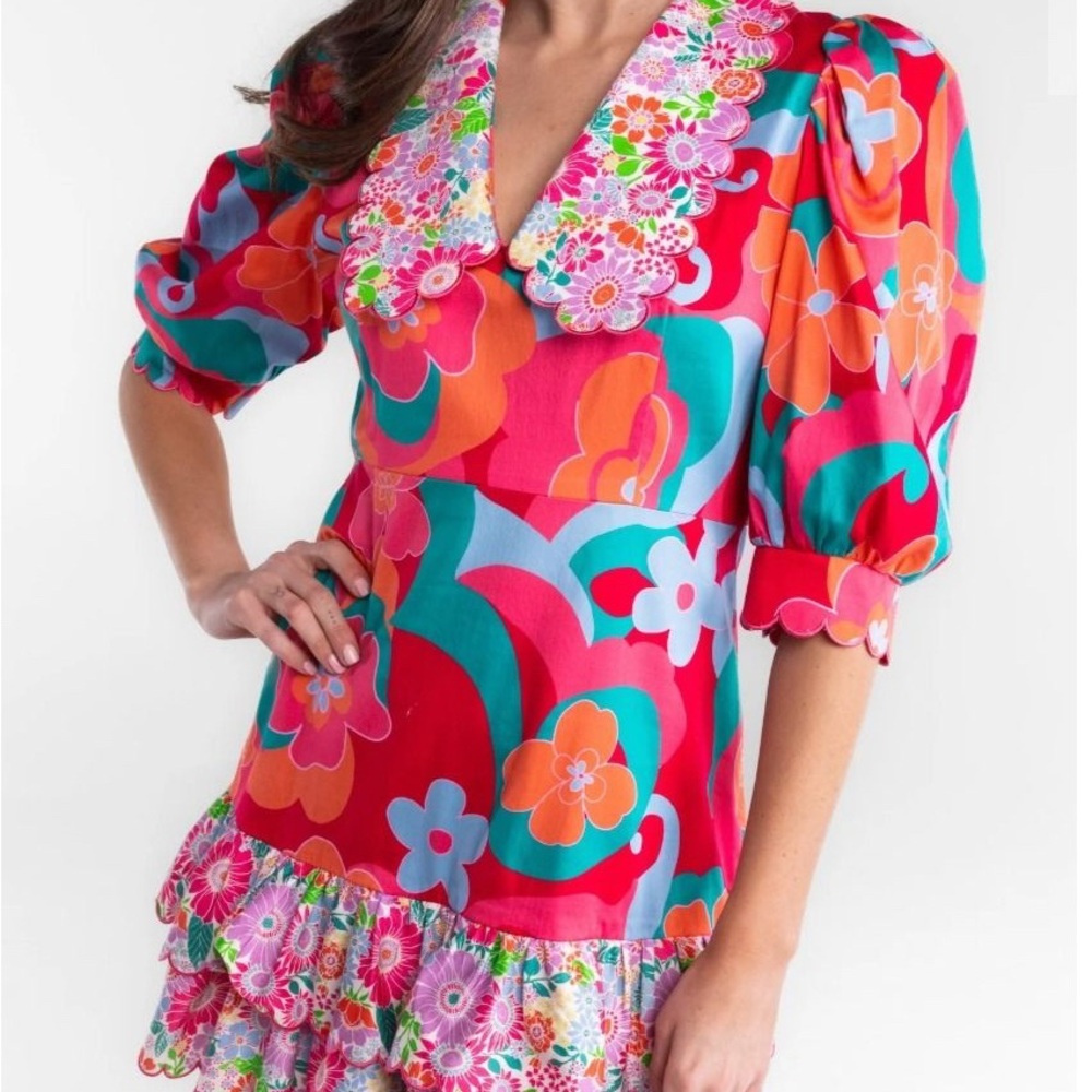 Alden Adair Piper Dress Scalloped Ruffled Tiered Mini Dress